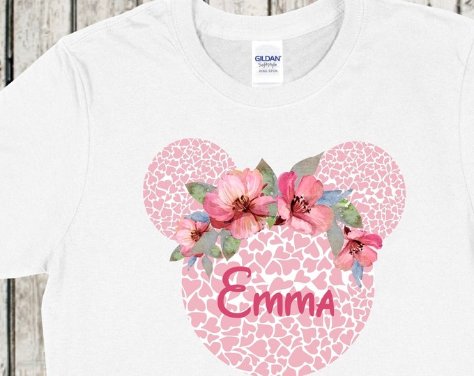 Pink Personalized Disney Shirt Minnie Ears Personalized Shirt Minnie Flower Disney Vacation Shirt Family Disney Vacation Shirts