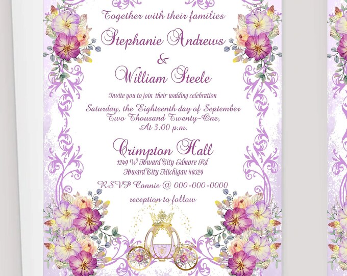 Enchanted Cinderella Wedding Invitation | Calligraphy Wedding Invitation #WI610