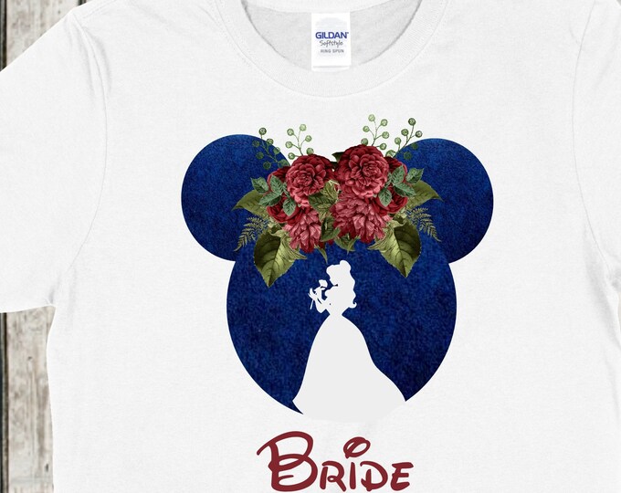 Personalized Disney Shirt Bell Floral Ears Personalized Shirt Bridesmaid Team Bride Disney Wedding Shirt #disneybride #TS-040