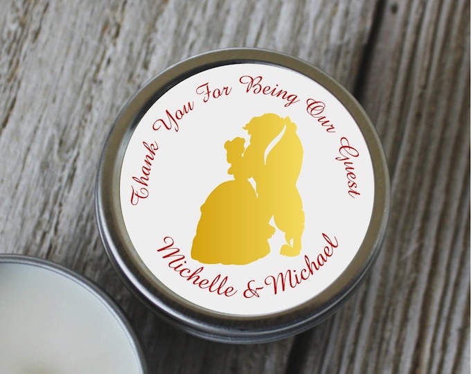 12 Beauty and The Beast Wedding Party Favor Tin Candles Wedding Favors For Guests Unique Favor Ideas Wedding Shower Favors #TC-019