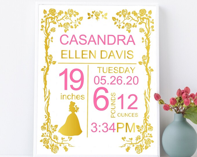 DIGITAL Belle Baby Birth Stats Wall Art Baby Birth Announcement Baby Stat Sign Personalized Baby Girl Gift Nursery Decor#BS-0011