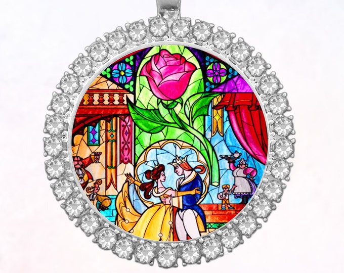Beauty And The Beast Enchanted Rose Crystal Accent Silver Keychain Zipper Pull Party Favor Keychain #KC-07