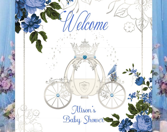 Digital Personalized Royal Wedding Carriage Blue Rose Welcome Sign lovebirdslane #WS830.2