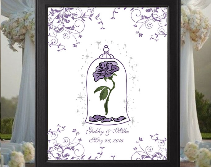 Lovely Lavender Enchanted Rose Beauty And The Beast Rose Wedding Guest Book Alternative | Unique Wedding Guestbook |  LovebirdsLane #GB404