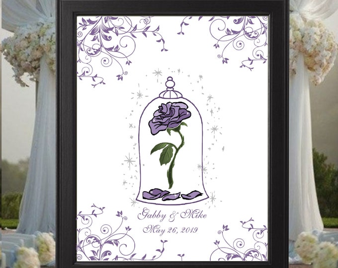 DIGITAL Lovely Lavender Enchanted Rose Beauty and the Beast Wedding Welcome Sign - Wedding Sign - Ready to Hang