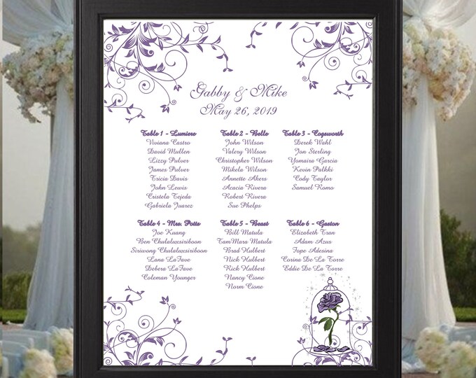 DIGITAL Lavender Enchanted Rose Wedding Seating Table Sign - Rustic Wedding Sign - Wedding Sign - Ready to Hang - lovebirdslane