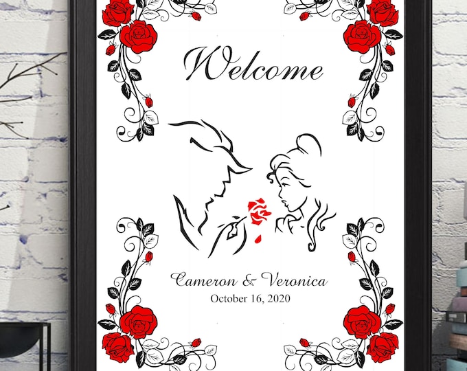 Digital Beauty & the Beast Wedding Guest Book Alternative - Be Our Guest Welcome Sign - Anniversary Gift- Romantic Wall Art