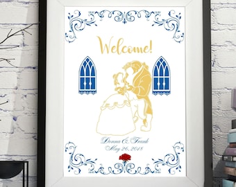 Blue and Gold Beauty And The Beast Wedding Guest Book Alternative - Rustic Wedding Sign - Wedding Sign - Ready to Hang -lovebirdslane #2