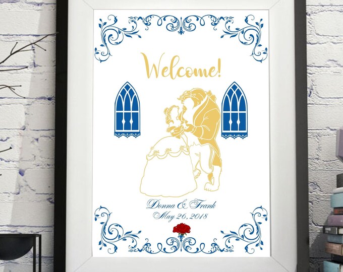 Blue and Gold Beauty And The Beast Wedding Guest Book Alternative - Rustic Wedding Sign - Wedding Sign - Ready to Hang -lovebirdslane #2