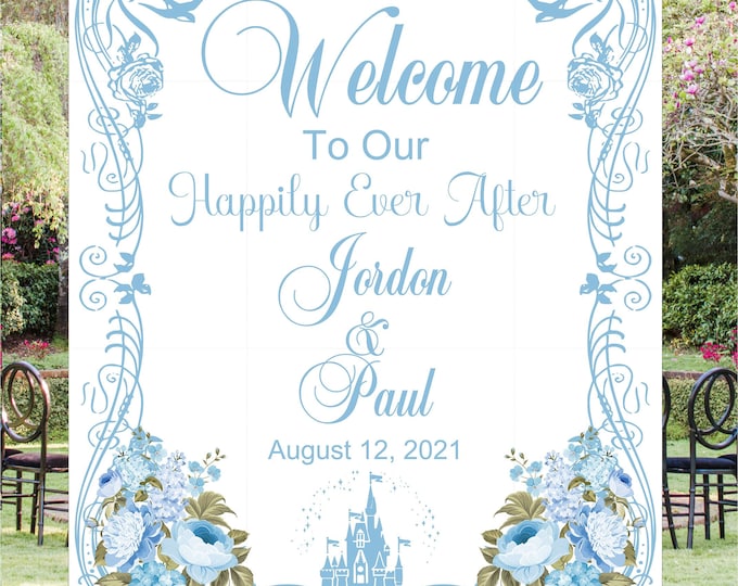 Personalized Fairy Tale Cinderella Castle Wedding Welcome Sign