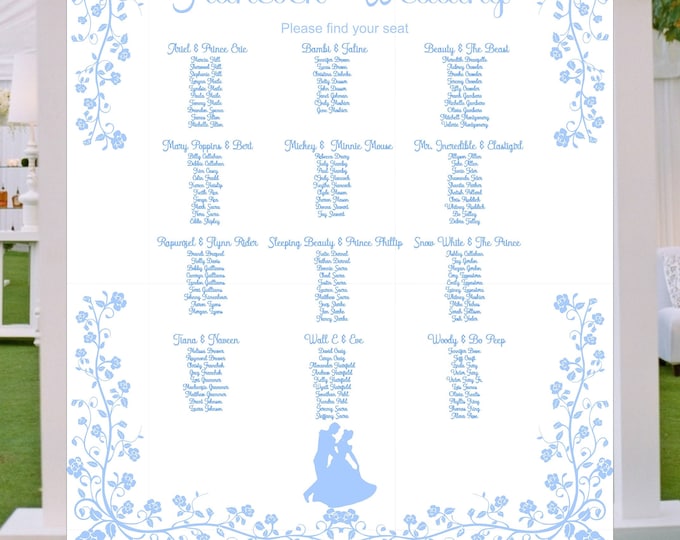 Cinderella Carriage Wedding Seating Table Sign Cinderella Seating Chart Wedding Welcome Sign S-428P