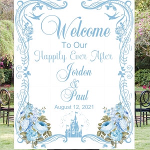 Personalized Fairy Tale Cinderella Castle Wedding Welcome Sign image 1