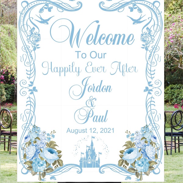 Personalized Fairy Tale Cinderella Castle Wedding Welcome Sign