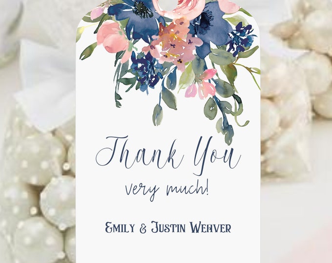 Blush and Navy Asking Bridesmaid Cards | Enchanted Garden Collection Thank You Cards | Personalized Thank You Card | Favor Thanks You #T620