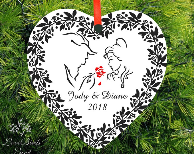 Personalized Beauty And The Beast Wedding Ornament, First Christmas Ornaments, Newlywed Ornament - Lovebirdslane