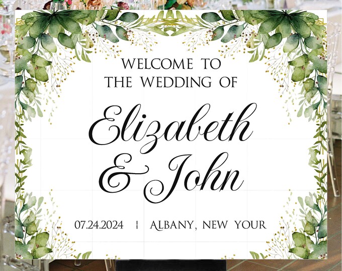 Digital Personalized Wedding Sign Modern Minimalist Greenery Alternative Guestbook lovebirdslane #WS0909D