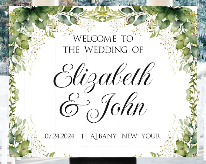 Printed Wedding Welcome Sign | Greenery Welcome Sign | Minialist Wedding Sign | lovebirdslane #S0909