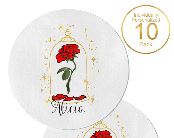 Personalized Wood Coaster Wedding Favor Place Card Enchanted Rose Wedding -#C218-1