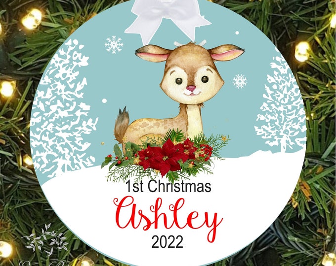 Personalized Baby's First Christmas Ornament | Deer Ornament | 1st Christmas Kid's Ornament | lovebirdslane