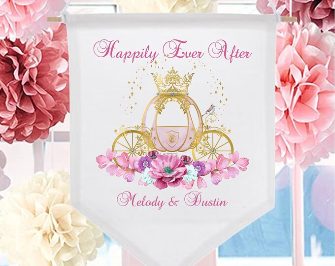 Fairytale Wedding Felt Bunting Banner Pendent Personalized Carriage Bridal Shower Welcome Sign Felt Banner