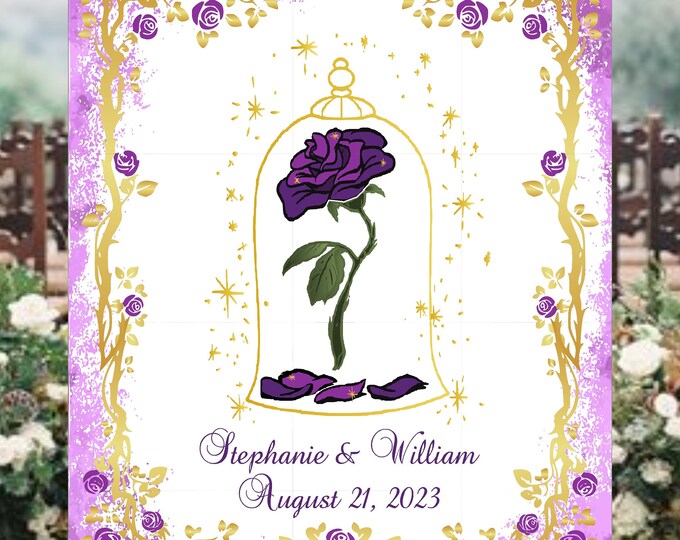 Purple Enchanted Rose Beauty And The Beast Rose Wedding Welcome Sign Guest Book Alternative | Unique Wedding Guestbook |  #GB20302-0P