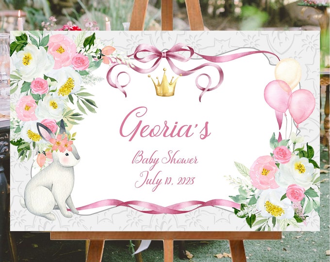 Baby Shower Welcome Sign Pink Bunny 1st Birthday Welcome Sign | Nursery Decor #WS-0216P
