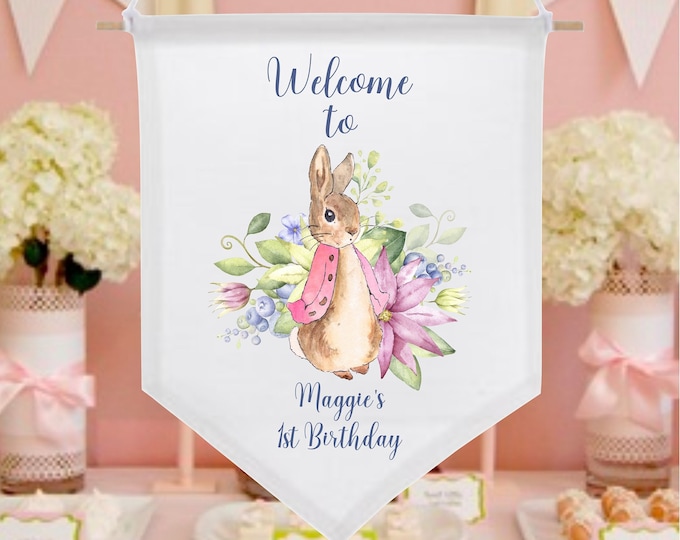 Baby Bunting Banner Pendent Personalized Peter Rabbit Baby Shower Welcome Sign Felt Banner