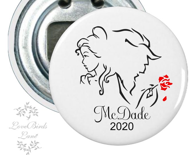 Personalized Beauty And The Beast Enchanted Rose Wedding Favors Birthday Party Favors Bottle Opener-Magnet-Pocket Mirror-or-Party Pin