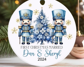 Nutcracker First Christmas Married Ornament - Married Personalized Wedding Gift - lovebirdslane #O-1205