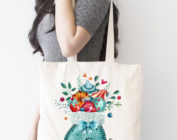 Personalized Christmas Mitten Tote Bag lovebirdslane