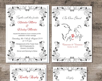 Enchanted Rose Beauty And The Beast Wedding Invitation | Calligraphy Wedding Invitation