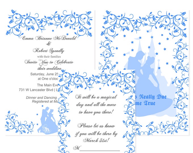 Digital Cinderella Waltz Wedding Invitation Suite Calligraphy Wedding Invite Downloadable Printable Invitations lovebirdslane