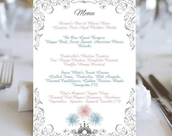 Princess Castle Table Menu Wedding Menu Guest Menu