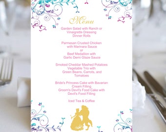 Digital Easy Print Beauty And The Beast Table Menu Wedding Menu Guest Menu #M-001-d #beautybeastwedding