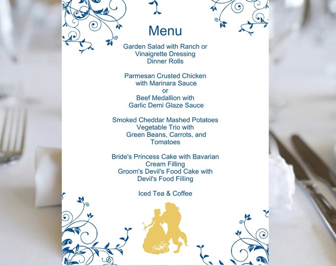 Beauty And The Beast Table Menu Wedding Menu Guest Menu