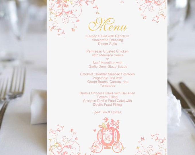 Watercolor Carriage Table Menus Order Only What You Need | Table Menu Cards | Pink & Gold