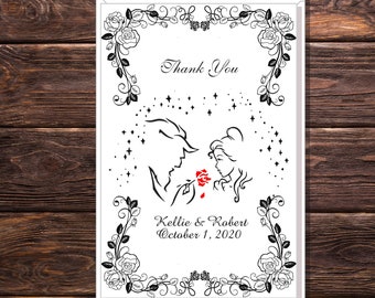 Beauty and The Beast Thank You Card | Princess Wedding Invitation | Calligraphy Wedding Invitation #TC-10-1