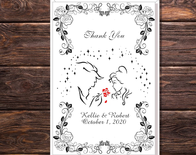 Beauty and The Beast Thank You Card | Princess Wedding Invitation | Calligraphy Wedding Invitation #TC-10-1