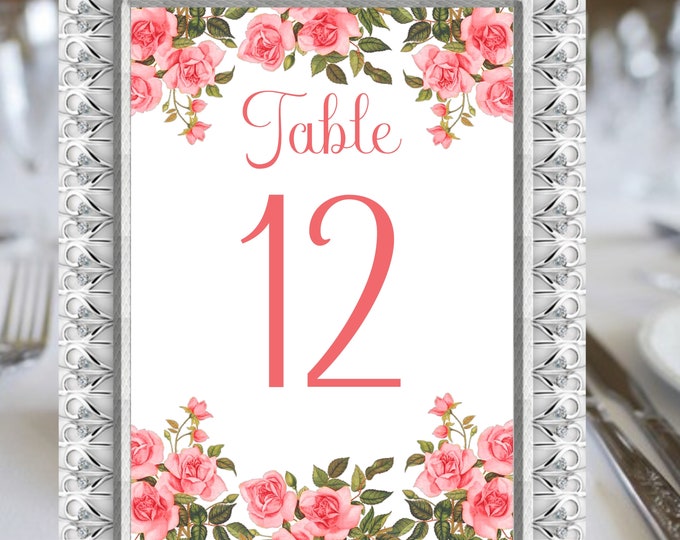 Blush Rose Table Numbers Princess #fairytalewedding #TN-048 #blushwedding