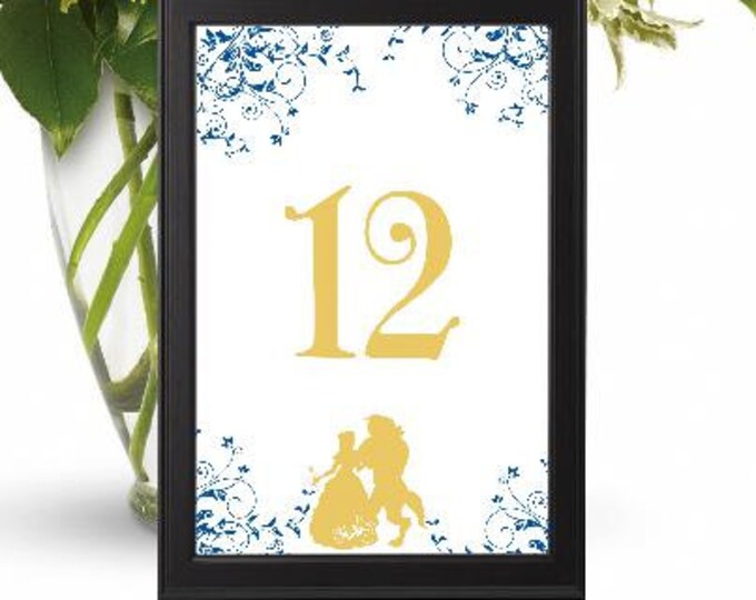 INSTANT DOWNLOAD Beauty Beast Princess Wedding table numbers, table decor princess wedding, table cards, wedding stationery - lovebirdslane
