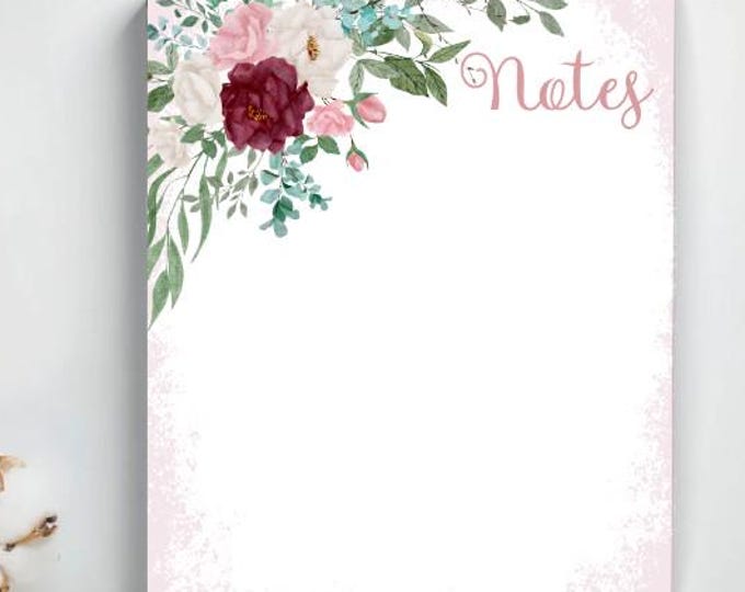 Watercolor Blush And Burgundy Rose Note Pad -  Bridesmaid Thank You Gift
