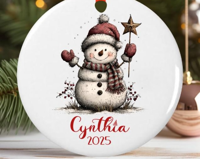 Personalized Whimsical Star Snowman Christmas Ornament
