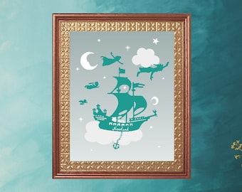 Peter Pan Moon and Star Wall Art Print, Nautical room decor - print#153 lovebirdslane