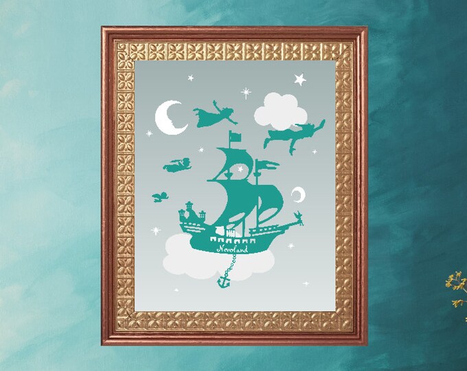 Peter Pan Moon and Star Wall Art Print, Nautical room decor - print#153 lovebirdslane