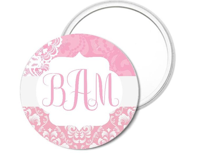 Button Pink Lace Personalized Pocket Purse Mirror - Special Occasion Unique One-of-a-kind Gift by Lovebirdslane