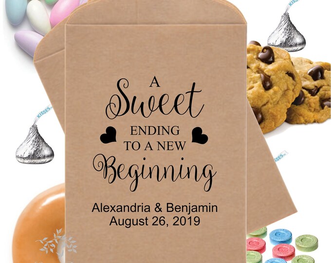 24 Personalized Wedding Favor Bags A Sweet Ending Candy Buffet Bag Cookie Bag Wedding Favor Sweet Sixteen Quinceanera lovebirdslane