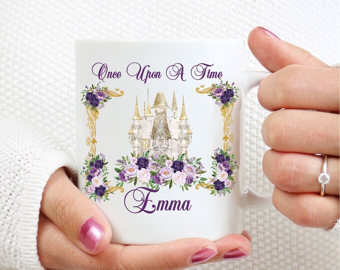 Personalized Coffee Mug Purple and Gold Vintage Castle Coffee Cup Bridesmaid Gift Gift for Mom lovebirdslane M0825-1
