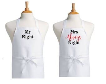 Mr Right Mrs Alway Right Couples Aprons / Bridal Couple Gifts / Home Warming Gift - lovebirdslane