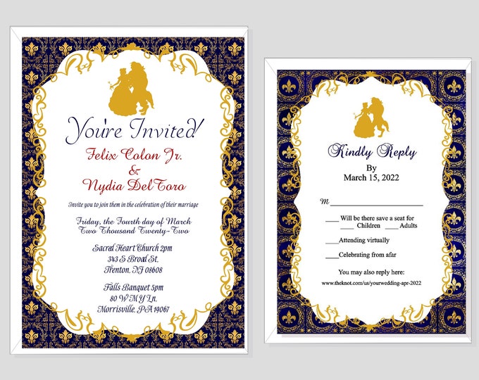 Damask Beauty and The Beast Wedding Invitation | Wedding Invitation | Calligraphy Wedding Invitation | Lovebirdslane #I-323-0