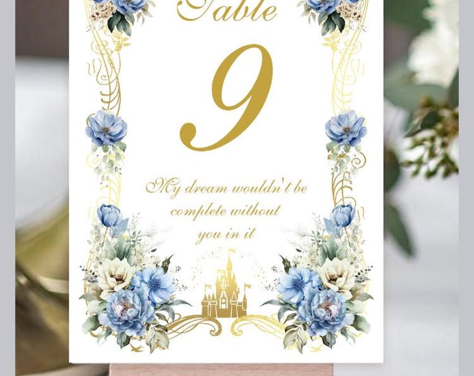 Dusty Blue Rose Love Quotes Table Numbers | Table Seating Cards | Item TN-0510-3 | Rose Table Setting | Bridal Shower Decor | Quinceañera